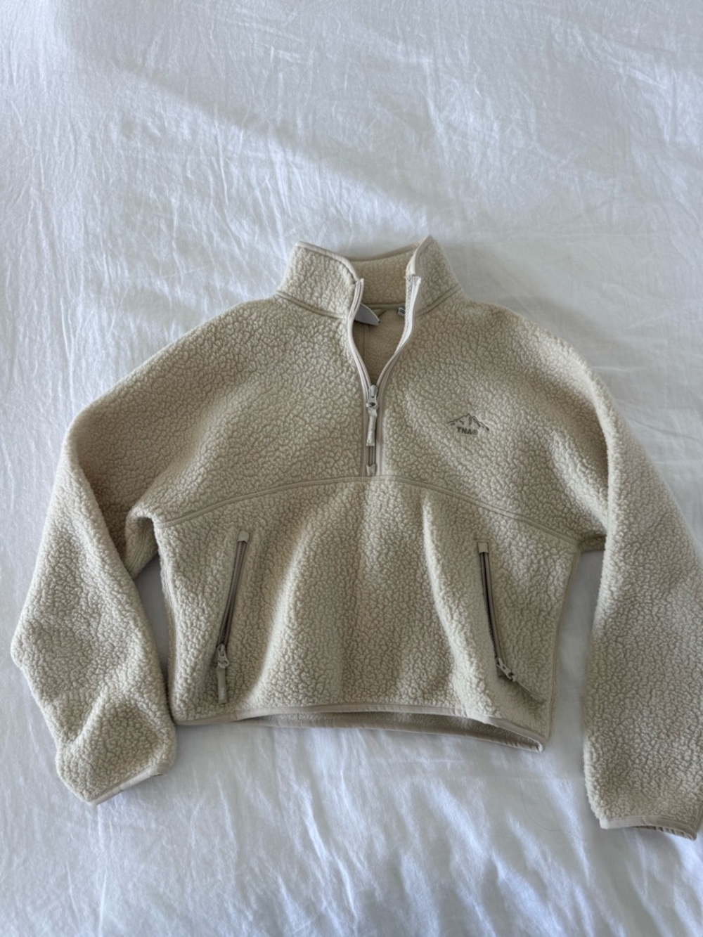 Aritzia TNA Beige Sherpa Half-Zip Pullover